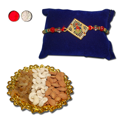 "RAKHI -AD 4040 A (Single Rakhi),Dryfruit Thali - Code RD500 - Click here to View more details about this Product